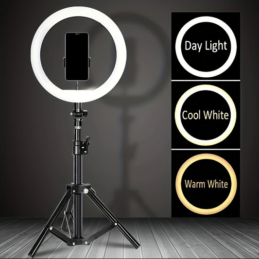 1-Pack LED Selfie Ring Light with Adjustable Tripod Stand - USB-Powered Circular Lamp for Professional Video, Studio Photography, Makeup Sessions, and Live Streaming
