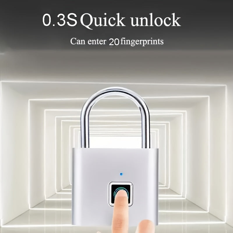 Compact Smart Fingerprint Padlock - Waterproof, Keyless Security, USB Rechargeable, Lightweight Zinc Alloy - Ideal for Luggage, Suitcases & Backpacks