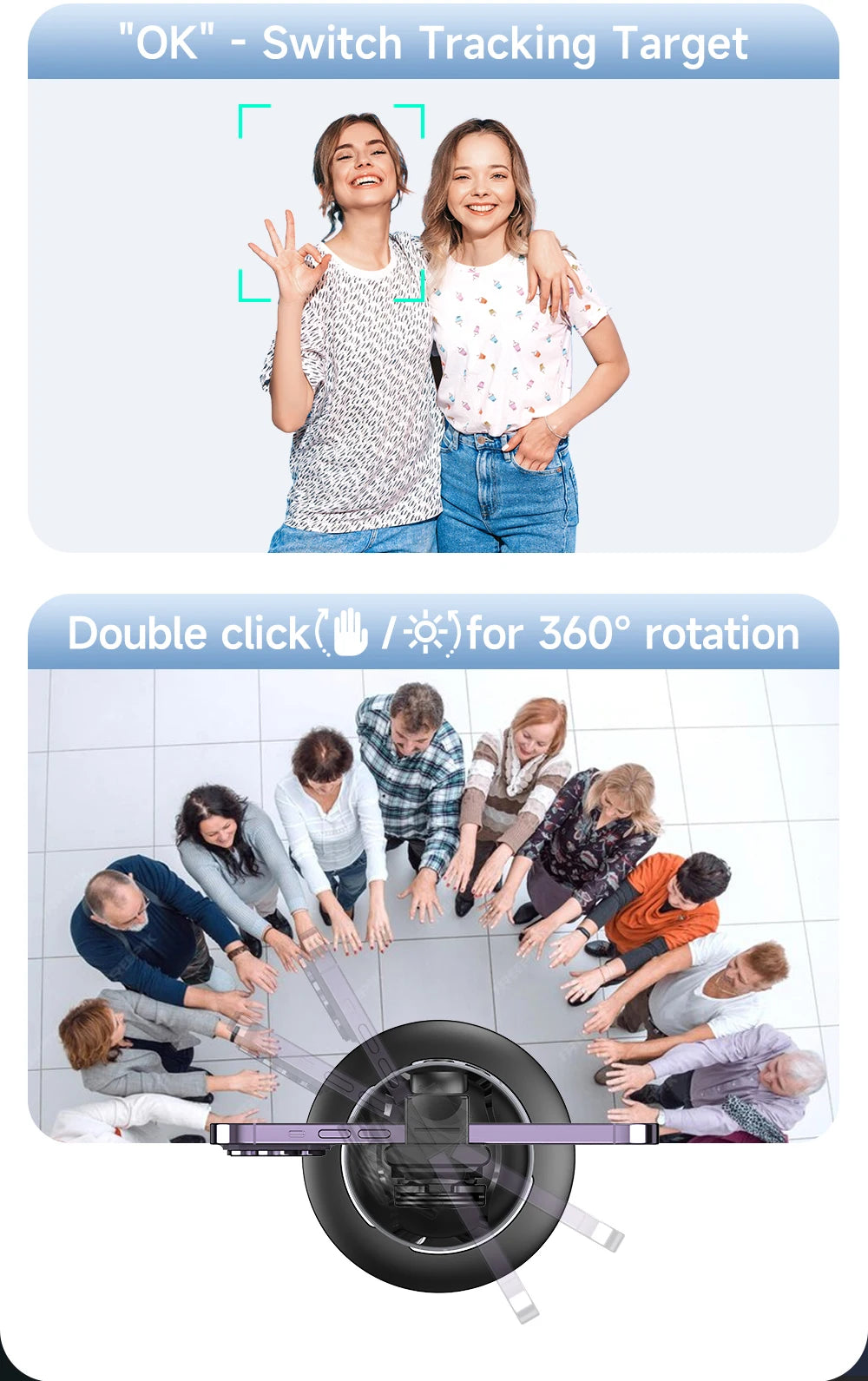 P03 Stabilizer 360°Auto Smart Face Tracking AI Gimbal Desktop Cell Phone Holder Tripod For Camera Smartphone Video Vlog Live