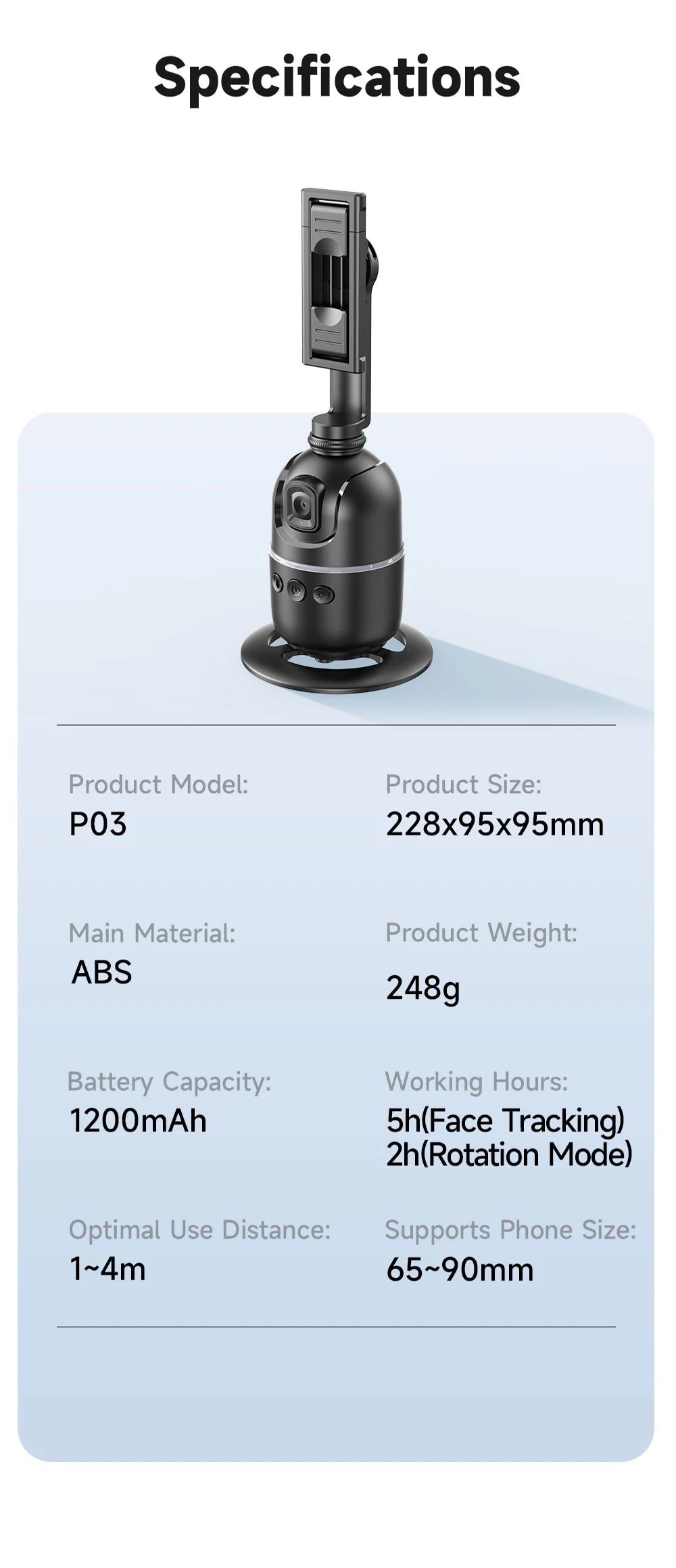 P03 Stabilizer 360°Auto Smart Face Tracking AI Gimbal Desktop Cell Phone Holder Tripod For Camera Smartphone Video Vlog Live