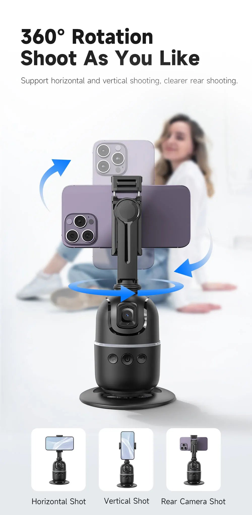 P03 Stabilizer 360°Auto Smart Face Tracking AI Gimbal Desktop Cell Phone Holder Tripod For Camera Smartphone Video Vlog Live