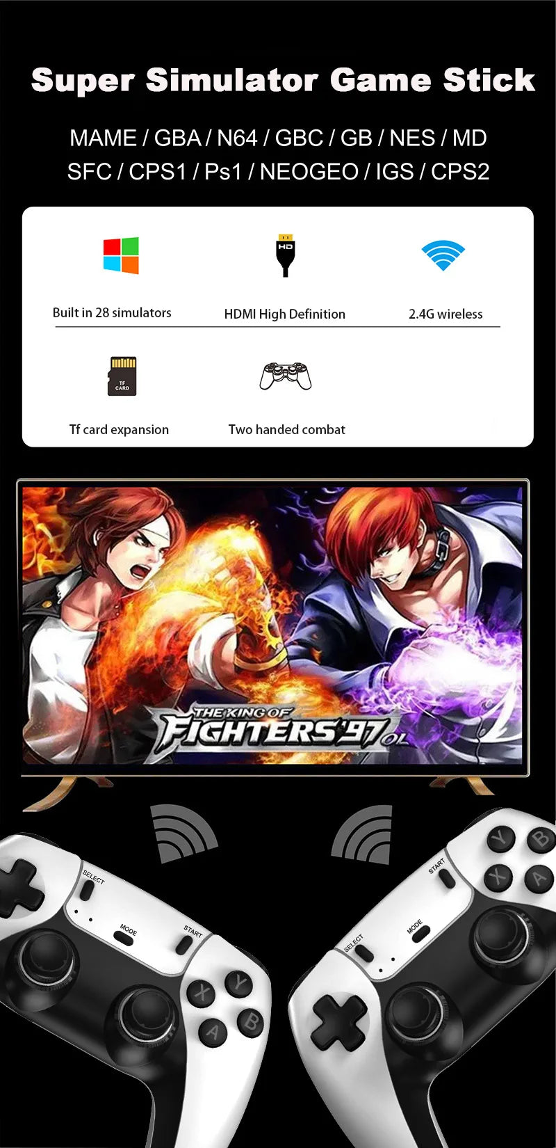 New 4K TV Game Stick M15 ultra 64G 128G Handheld Game Player 2.4G Dual Wireless Controller 50000+ Games Family Game Player